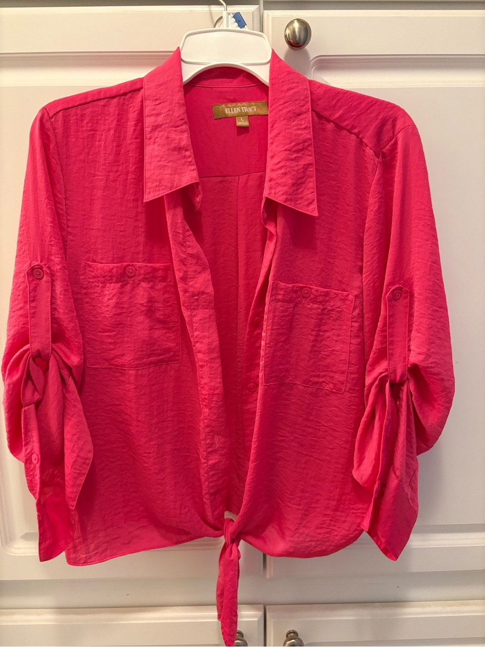 Ellen Tracy Hot Pink Tie-Front Button Down Shirt
